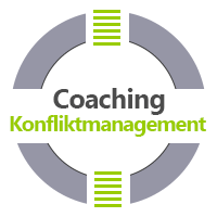 Coaching Aschaffenburg - das Bild besteht aus einem weiÃŸen und grauen Kreis, der graue Kreis wird horizontal durch einen weiÃŸen Balken durchbrochen. In diesem Symbol steht der Text Coaching Konfliktmanagement