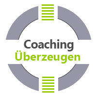 Coaching Aschaffenburg - das Bild besteht aus einem weiÃŸen und grauen Kreis, der graue Kreis wird horizontal durch einen weiÃŸen Balken durchbrochen. In diesem Symbol steht der Text Coaching Ãœberzeugen