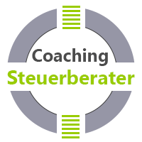 Coaching Aschaffenburg - das Bild besteht aus einem weiÃŸen und grauen Kreis, der graue Kreis wird horizontal durch einen weiÃŸen Balken durchbrochen. In diesem Symbol steht der Text Coaching fÃ¼r Steuerberater